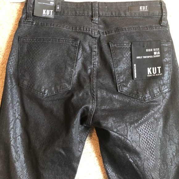 Kut From The Kloth Mia high rise coated snake 4 black jeans denim zip up - Picture 10 of 11